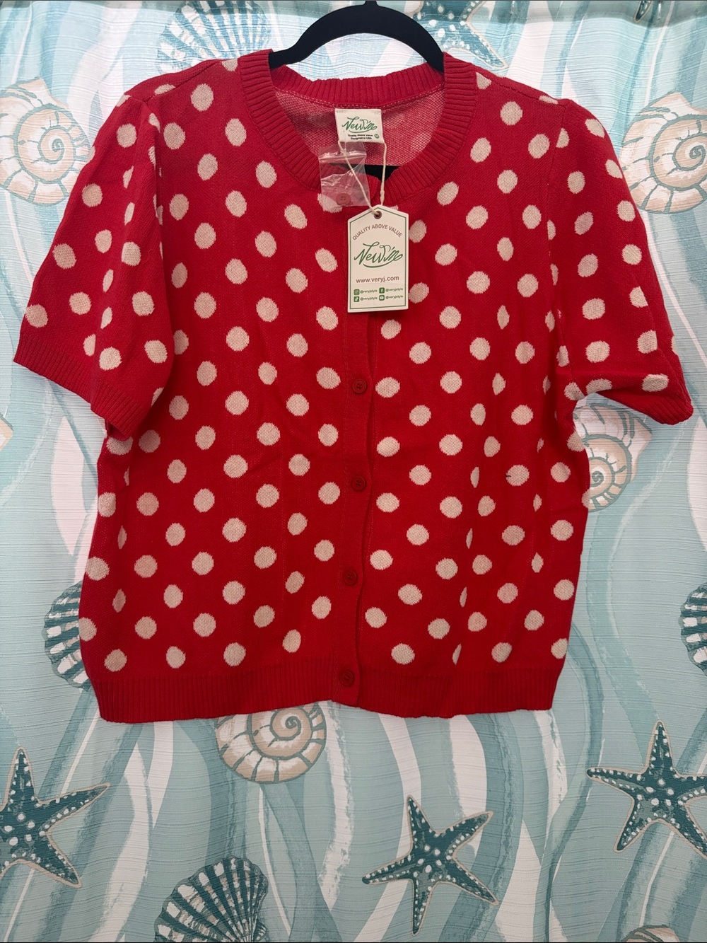 Very J Red Polka Dot Short-Sleeve Button Cardigan